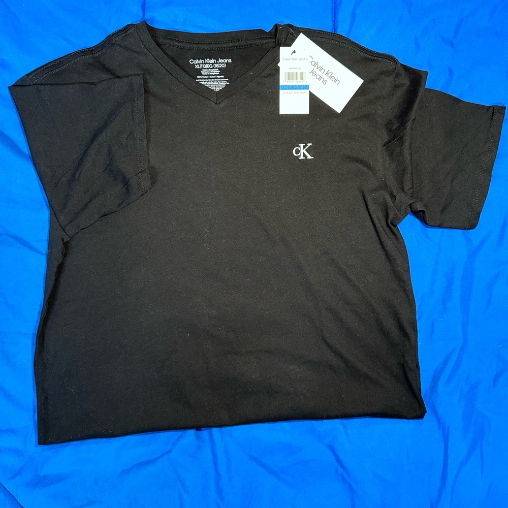 Calvin Klein Black V-Neck Tee with Logo